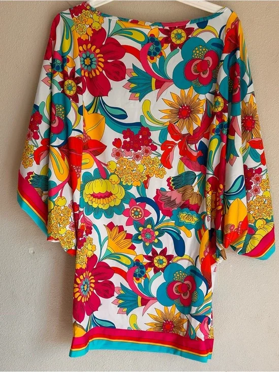 Trina Turk Floral Coverup Women's Small Pink Blue Tropical Beach Vacation - Picture 5 of 5